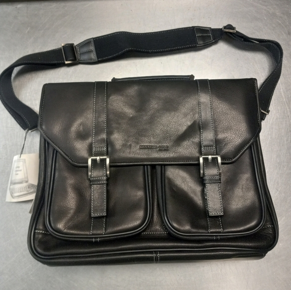 Kenneth Cole New York Black Leather Briefcase Messenger Bag Laptop